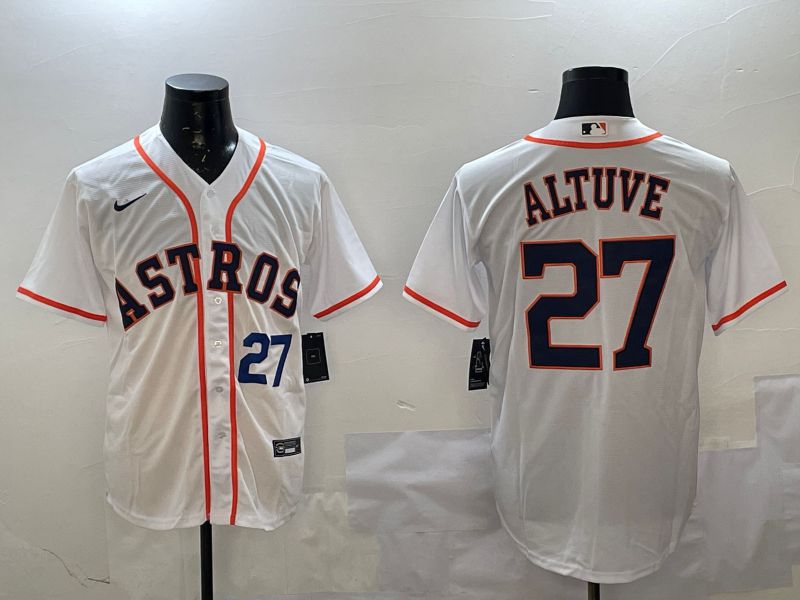 Men Houston Astros 27 Altuve White Game 2025 Nike MLB Jersey style 2